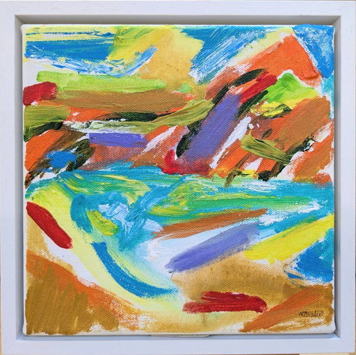 SIDMOUTH SEASCAPE ACRYLIC CANVAS LADRAM BAY ORIGINAL FRAMED NIGEL WATERS