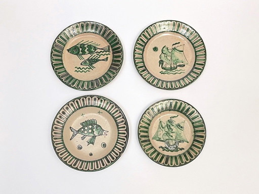 4 platos de Vietri decorados por Fabbrica Ceramica Avallone, años 30
