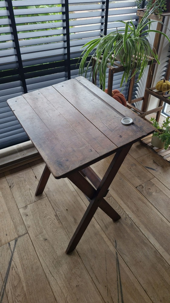 Antieke  school/veldtafel, Seiffert, Bureau, Porselein, Hout, Bruin (foto 3 van 9)