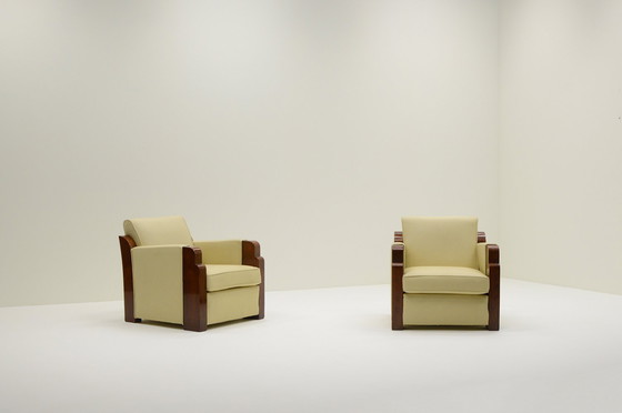 Image 1 of Set of 2 Leather Art Deco Club Chairs, 1930s France