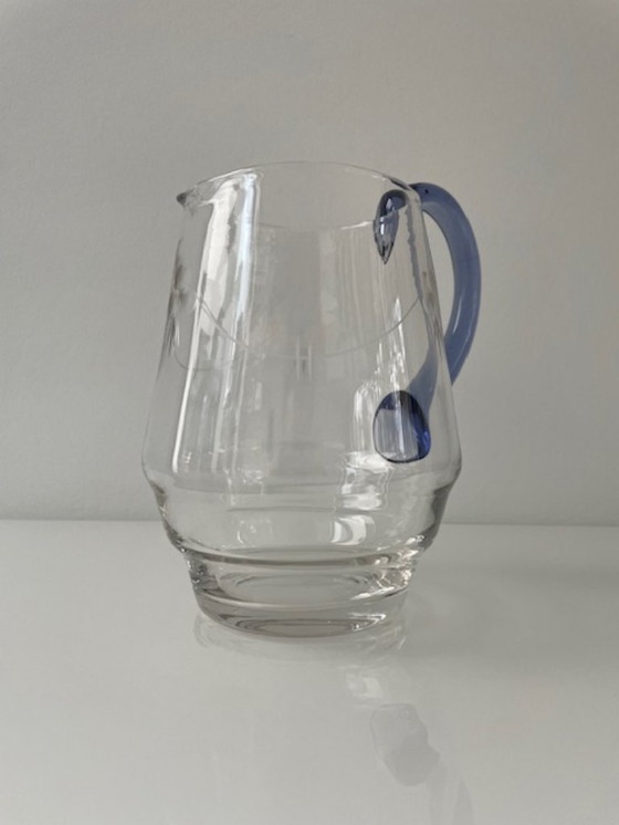 Image 1 of Vintage Boheems glas schenkkan blauw handvat
