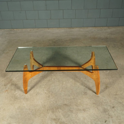 Table basse style années 60 – Bois et verre – salontafels, Glass, Wood (photo 2 of 16)
