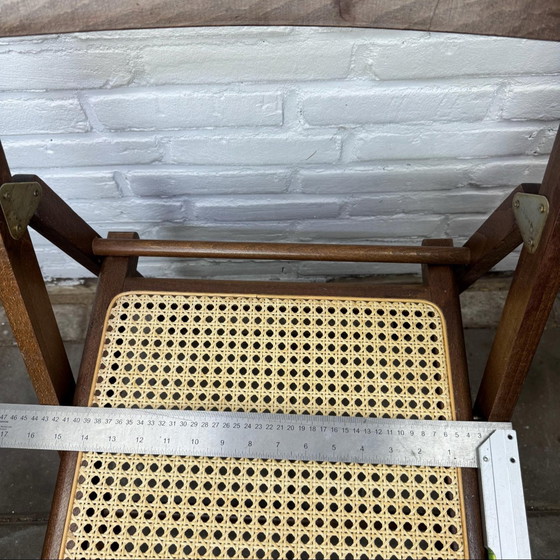 Image 1 of 4 x Chaises pliantes en bois cannées Mid Century - design italien avec cannage en sangle