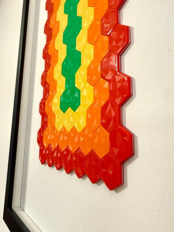 Image 1 of 3D Printed Rainbow Honeycomb Wall Art, Framed Geometric Decor