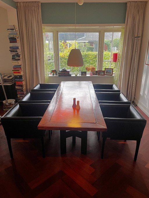 Raro set de 6x sillones / sillas de comedor de cuero Durlet & Jaguar (años 90)