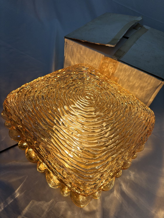 Image 1 of Lampe de plafond ou applique murale vintage Glashütte Limburg en verre ambré