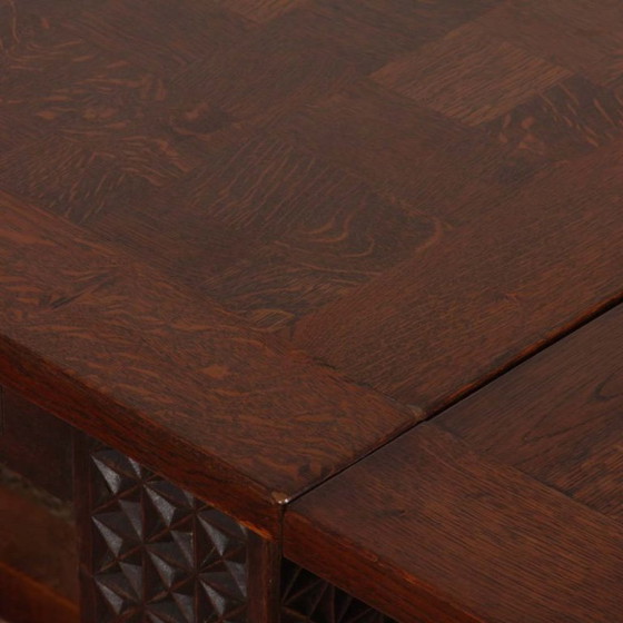 Image 1 of Oak dining table, Breton work from the 1940s
