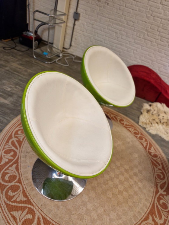 Image 1 of Space age bucket chairs green/cream