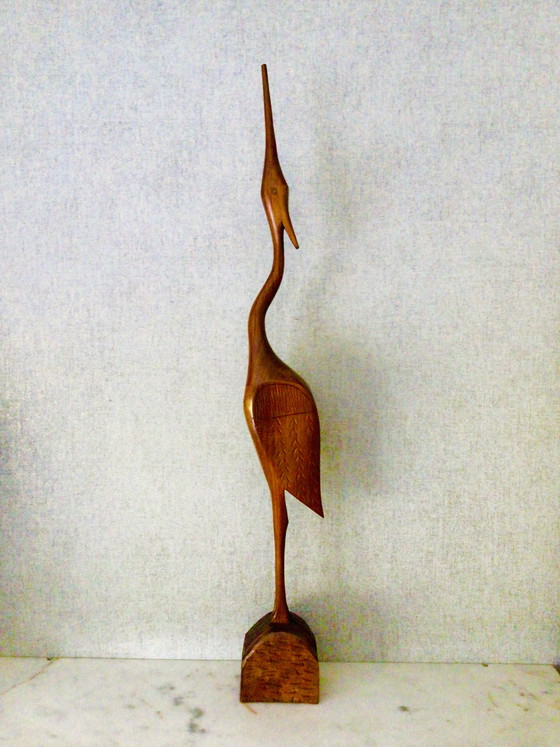 Image 1 of Pájaro de teca de mediados de siglo, altura 70 cm