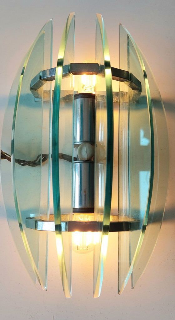 Image 1 of Par de apliques de pared italianos de cristal turquesa de Veca, 1970