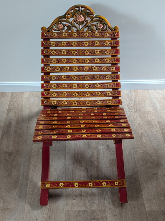 Image 1 of Poltrona pieghevole vintage dipinta a mano – Sud asiatico/pakistano – metà del XX secolo