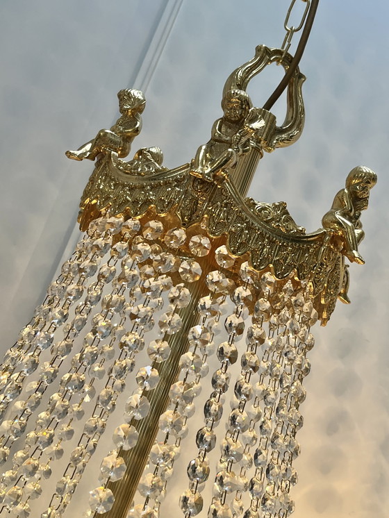 Image 1 of Lámpara de araña grande XL con ángeles putti de cristal SWAROVSKI