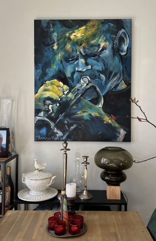 Schilderij 'Chet Baker'/Acryl op Linnen/Afmetingen 0.80 m - 1.00 m/Zijkanten Doek Mee Geschilderd/2024