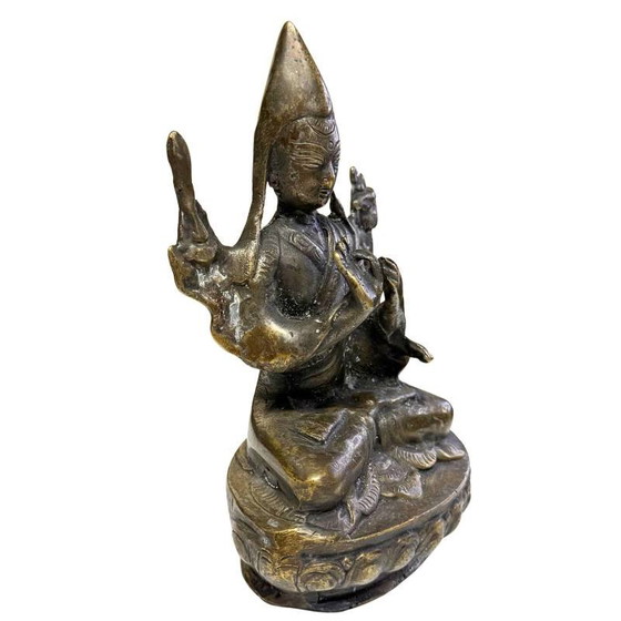 Raro Lama erudito tibetano del siglo XVIII – 1 kg de bronce macizo – 15,5 cm – Esculturas, Bronze (photo 2 of 10)
