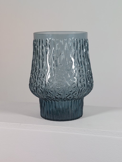Grey-blue vintage mid-century pressed glass vase, 1970s