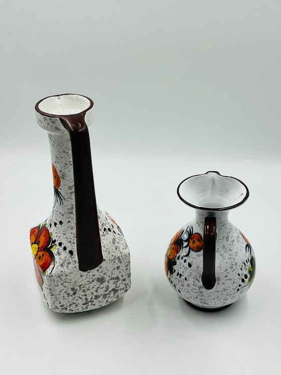Image 1 of Pair of vintage hand-painted floral Italian vases
