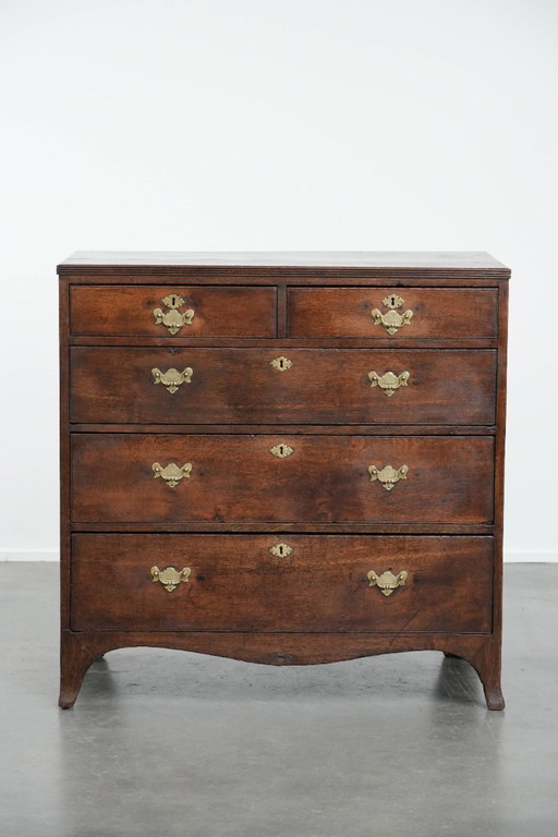 Commode anglaise ancienne à 5 tiroirs et à la palette de couleurs magnifique