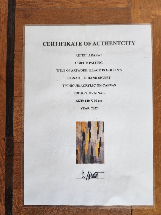 Image 1 of Beautiful Large Abstract Painting 'Black is Gold Nº5' – Ararat (2022) - Incl. Certificate