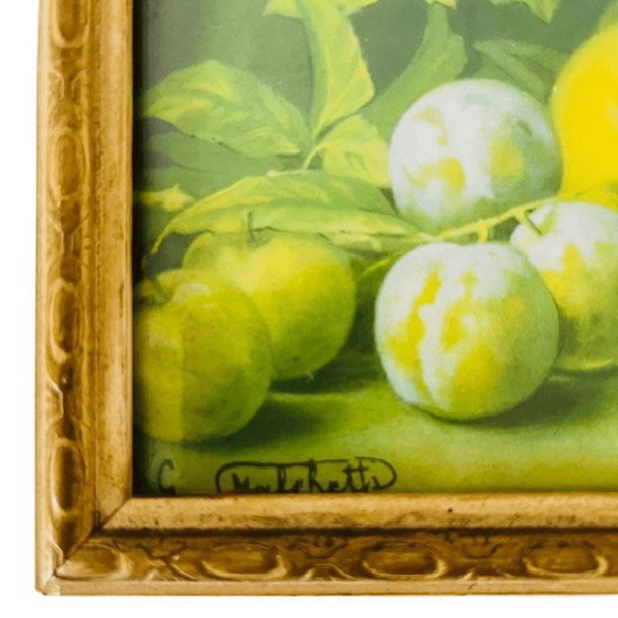 Image 1 of Cadre vintage avec lithographie de fruits 1940s
