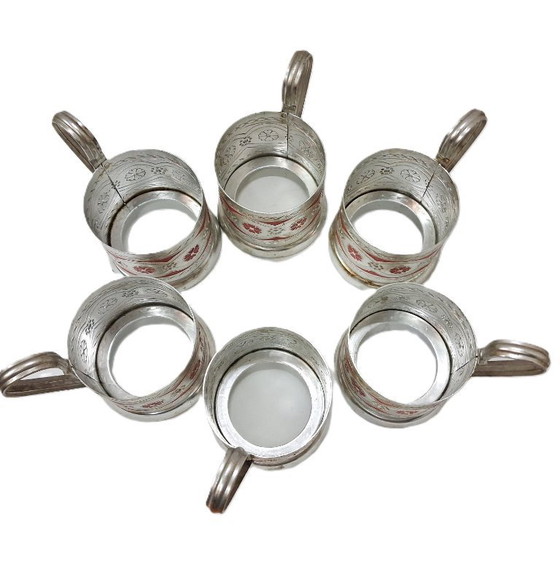 Image 1 of Set Podstakannik russo d'epoca (epoca URSS) - Set di 6 porta bicchieri da tè