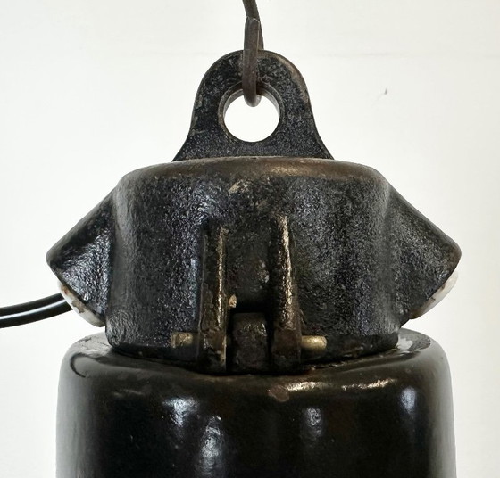 Image 1 of Industrial Black Enamel Factory Pendant Lamp with Iron Top, 1950s