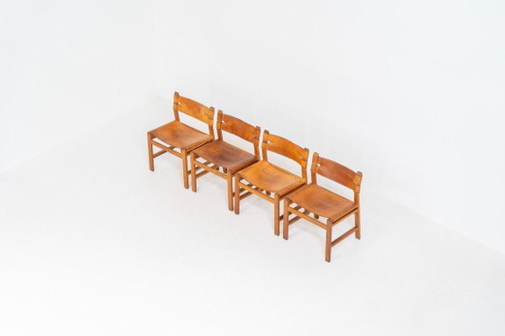Image 1 of Oak & leather dining chairs (Denmark, 1960s).