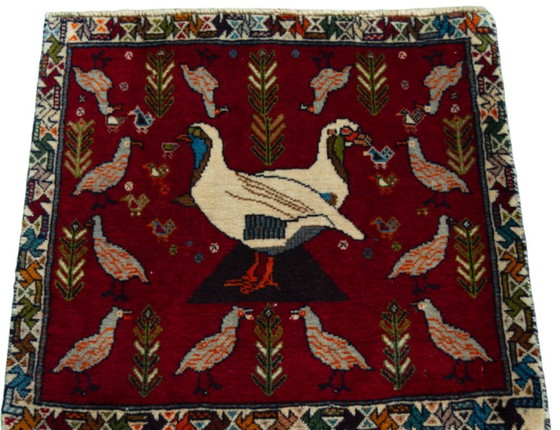 Image 1 of Hand-knotted Shiraz oriental rug - 51 x 55 cm Unique nomadic piece with animal motif