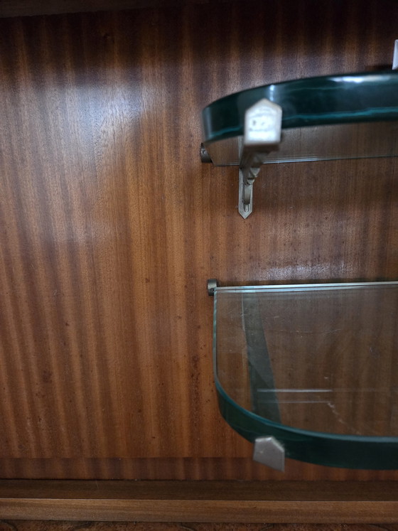 Image 1 of Vintage Italian Modern Credenza with Floating Glass Shelves & Pull-Out Trays