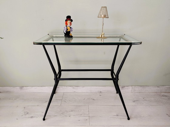 Image 1 of Antique side table in glass and metal