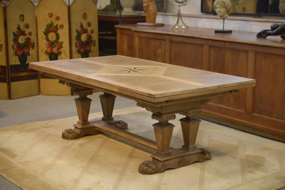 Grote sculpturale eiken tafel uit de jaren 50. – Eettafels, Vintage (photo 14 of 14)