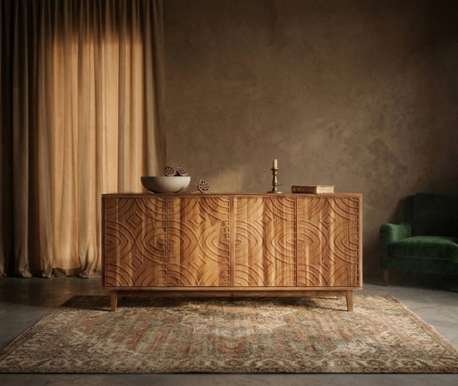 Luxury Japandi sideboard | Hand-carved acacia wood | 188 cm
