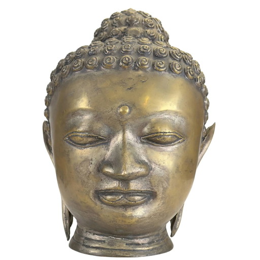 Bronze Buddha Head in Shan Style – Hand-cast Sculpture 31 cm