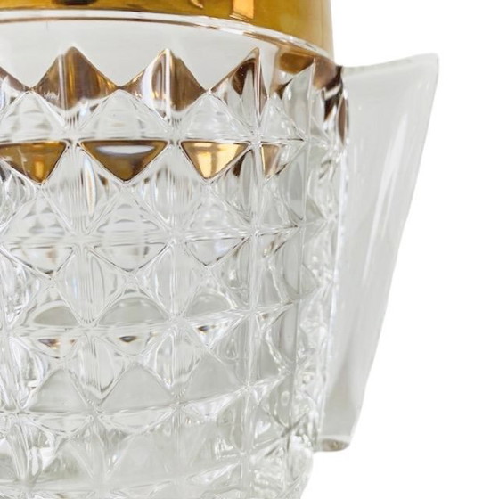 Image 1 of Secchiello per ghiaccio di metà secolo in cristallo tagliato pesante con manici in ottone anni '50