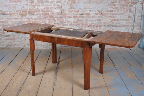 Gerestaureerde uitschuifbare eettafel in art-decostijl, beuken-, sparren- en walnotenhout, Tsjechisch, jaren (photo 2 of 14)
