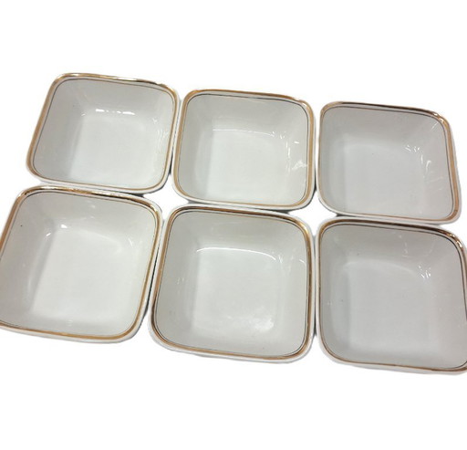 Vintage set of six square porcelain dessert bowls
