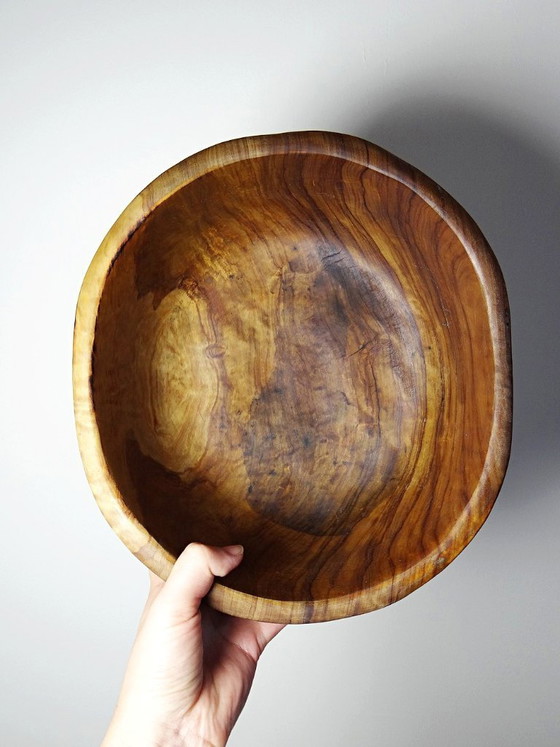 Image 1 of Large bowl made from a single piece of turned olive wood, 1950s-1970s