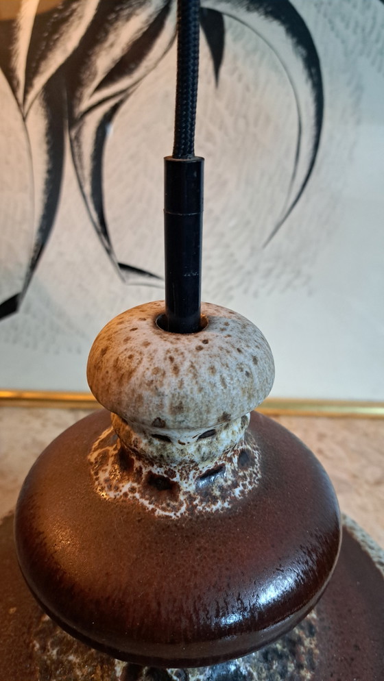 Image 1 of Vintage Fat Lava hanglamp keramiek bruin nieuwe bedrading 