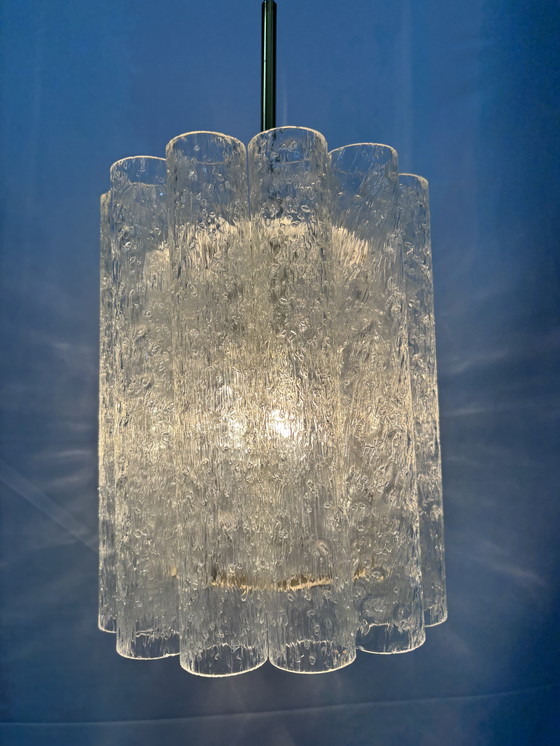 Image 1 of Suspension vintage Doria Leuchten tubes en verre glacé 1960/70