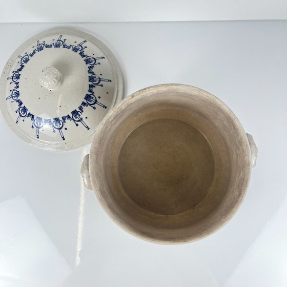 Antica bouillotte / cocotte in gres di Saint Uze, decoro blu, inizio XX secolo – Stoviglie, Ceramica (photo 6 of 14)