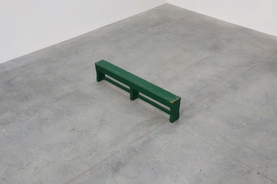 Image 1 of Panca rustica primitiva verde in rovere massiccio, Francia ca. 1900