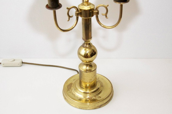 Image 1 of Lampada da tavolo a tre fiamme in ottone beige oro 53cm anni '70 J Vintage