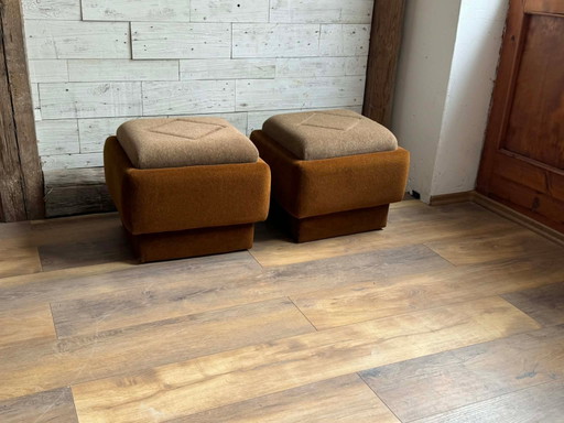 Mid-Century Modern Ottomans in Brown and Beige, 1950s, Set of 2