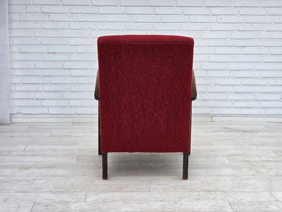 Image 1 of Sillón danés art déco de la década de 1950, tapizado en lana roja original y madera de haya.