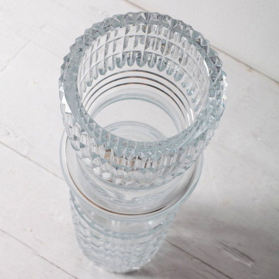 Image 1 of Mid-century Large Vase / Vintage Tall and Solid Clear Crystal Glass Vase / Florence / Italy / 1960s