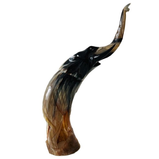 Vintage Cuban hand-carved buffalo horn elephant sculpture