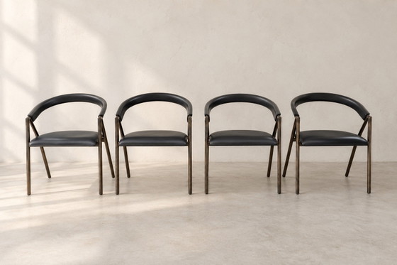 Set van 4 Arrben Italy Georgia eetkamerstoelen, postmodern design, Leer, Metaal, Zwart (foto 2 van 5)