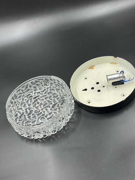Image 1 of Brutalist round ceiling light in vintage glacier glass