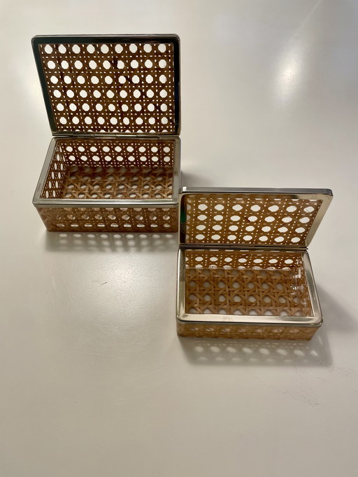 Set plexiglas rieten dozen Italië jaren 70