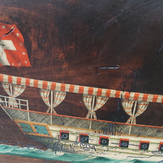 Image 1 of Deux magnifiques navires peints à l'huile sur de vieilles planches de bois.