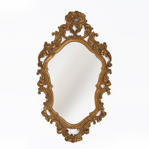 Belgian Baroque Gold Framed Oval Mirror, 1950s